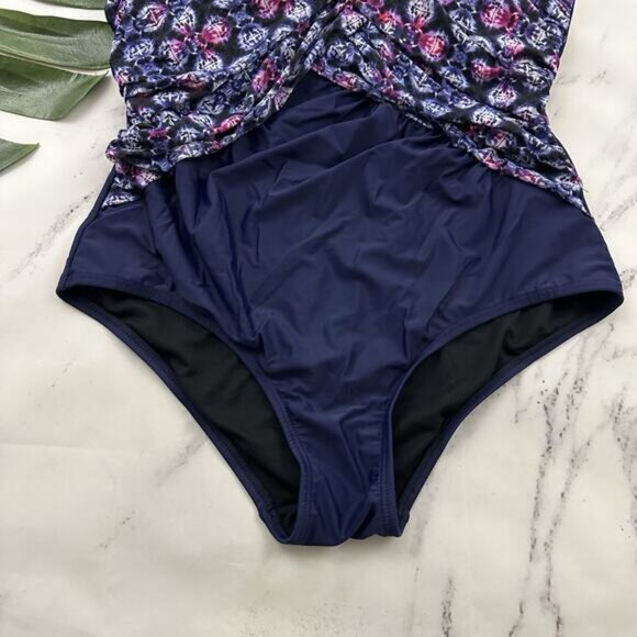 Swimsuits For All Womens One Piece Swim Suit Size 18 Blue Purple High Neck - Picture 3 of 8